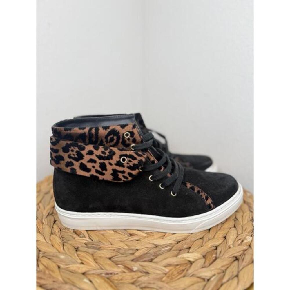 Sarah Flint sneakers Black Leather Animal Print High Top Suede leopard shoe